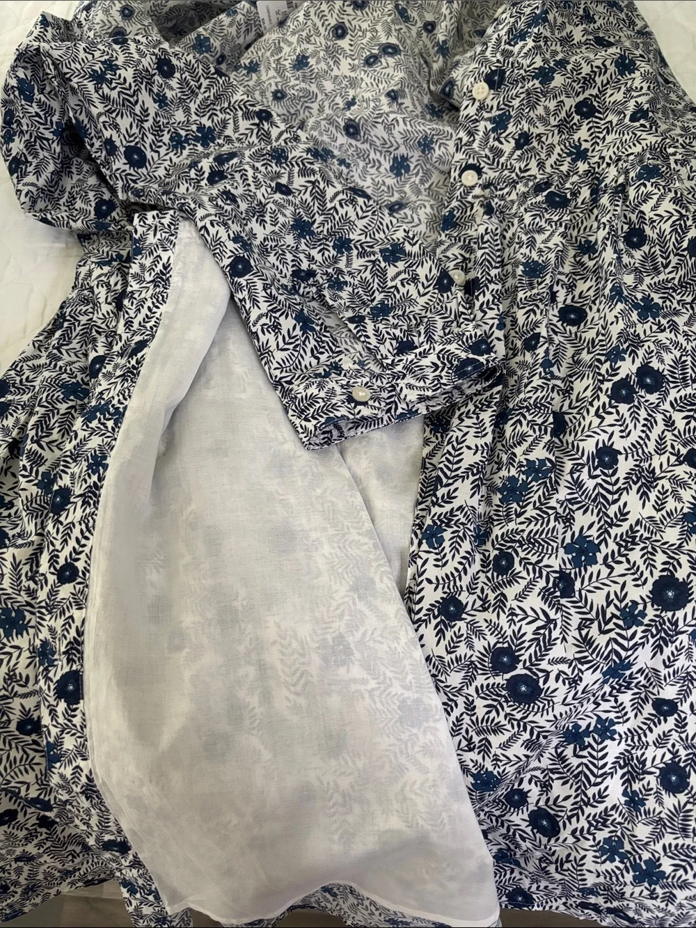 J. Crew Navy & White Floral Long-Sleeve Button Dress